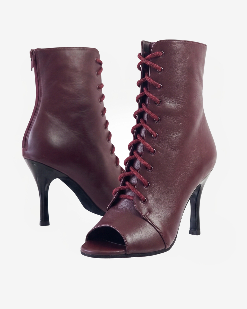 CHERRY - Talons aiguilles à bout ouvert pour Heels Dance & Salsa | Cuir Premium Bordeaux | 9,5 cm