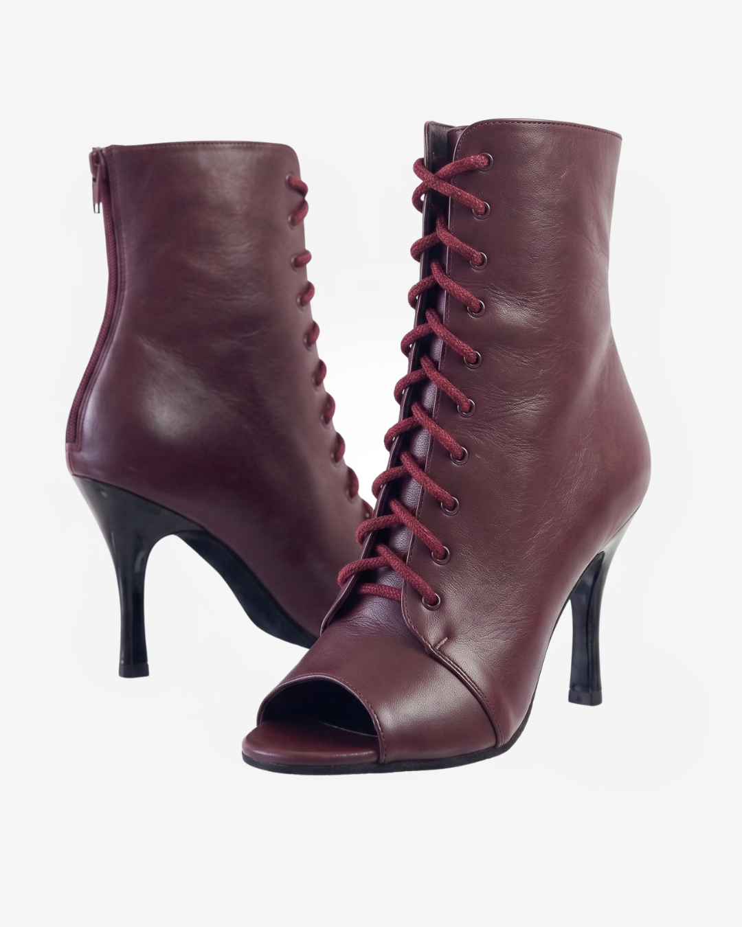 CHERRY - Talons aiguilles à bout ouvert pour Heels Dance & Salsa | Cuir Premium Bordeaux | 9,5 cm