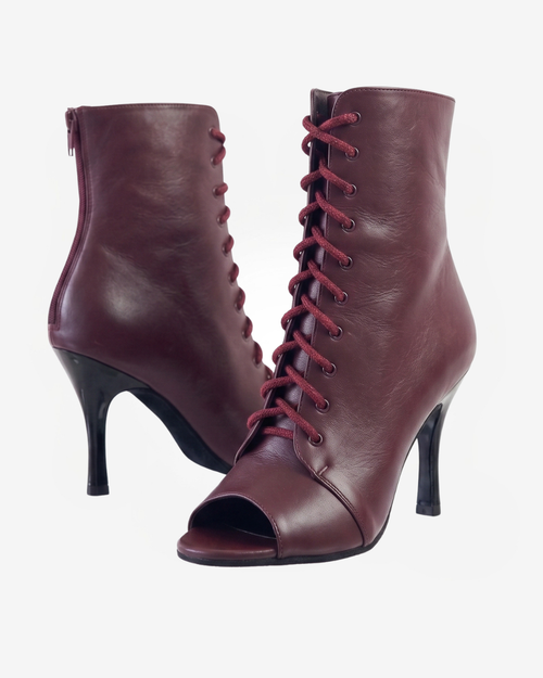 CHERRY - Talons aiguilles à bout ouvert pour Heels Dance & Salsa | Cuir Premium Bordeaux | 9,5 cm