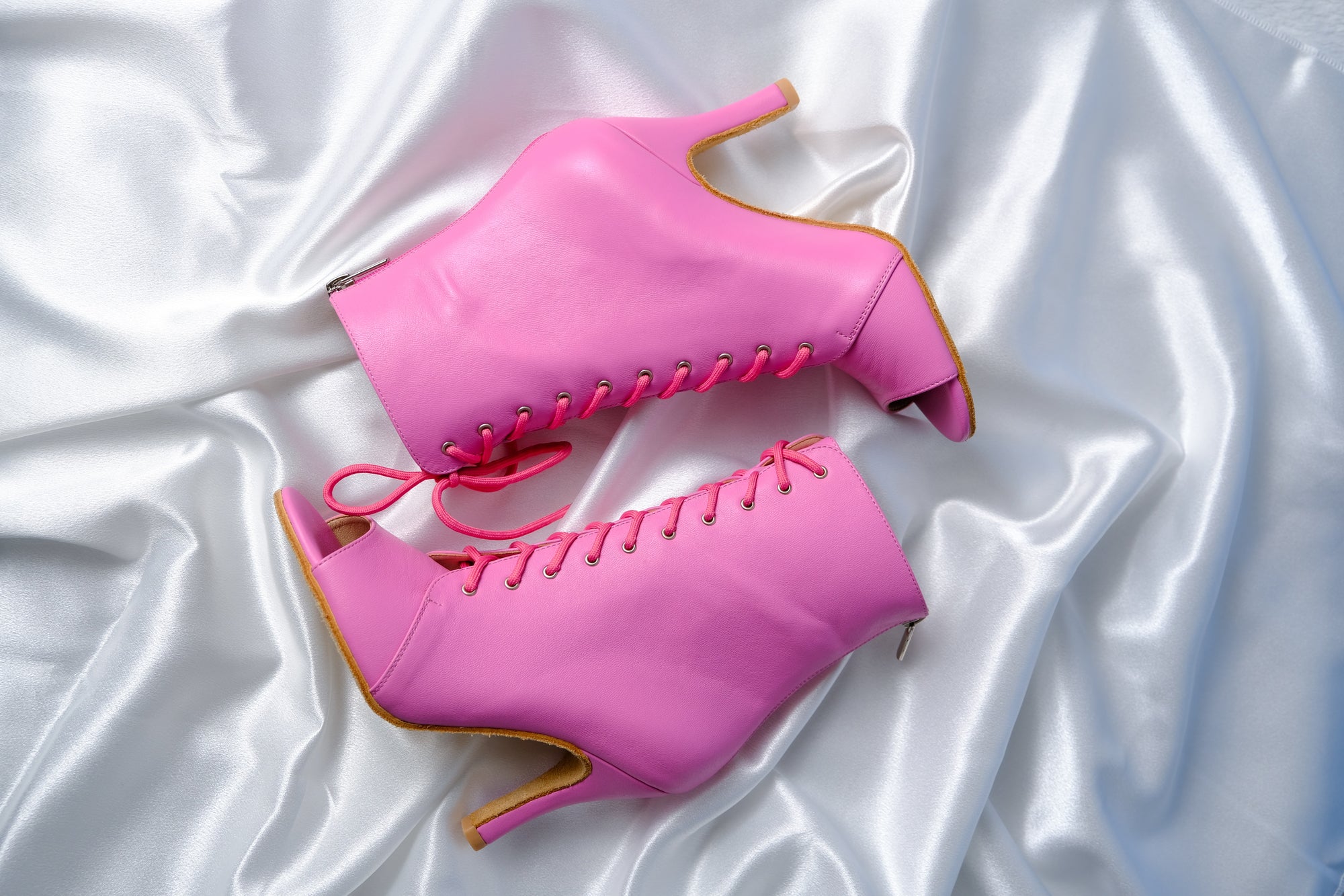 PIVOINE – Talons aiguilles à bout ouvert pour Heels Dance & Salsa | Cuir Premium Rose | 9,5 cm