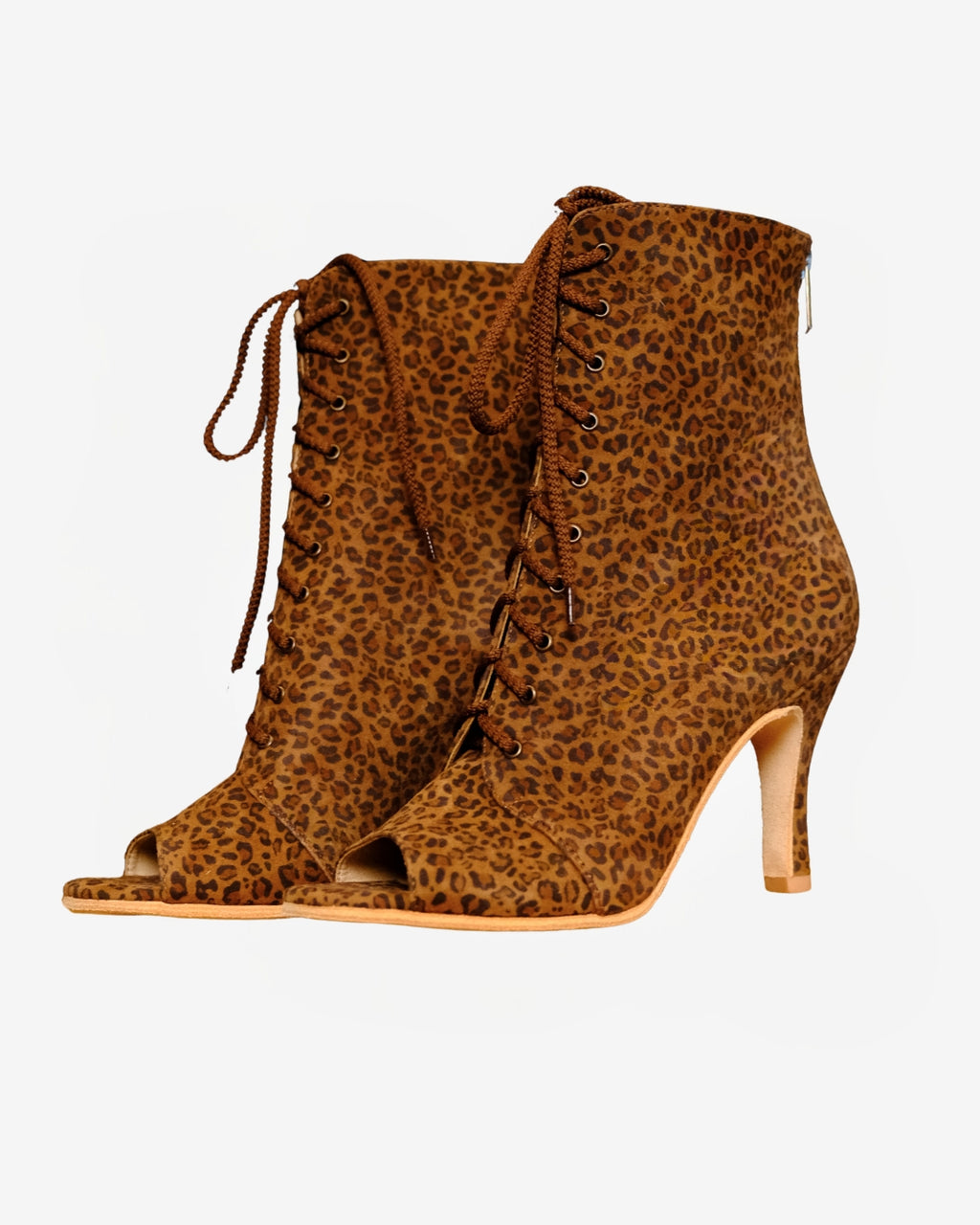 SAVANNAH – Talons aiguilles à bout ouvert pour Heels Dance & Salsa | Cuir suédé imprimé léopard | 9,5 cm