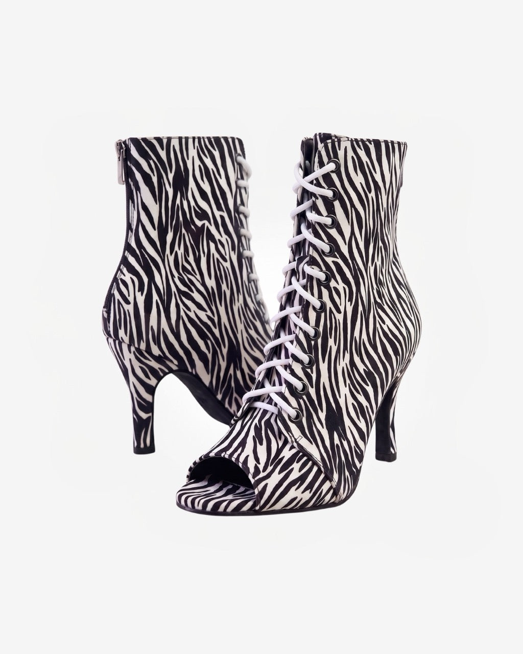 FÉROCE – Talons aiguilles à bout ouvert pour Heels Dance & Salsa | Cuir Premium Imprimé Zèbre | 9,5 cm