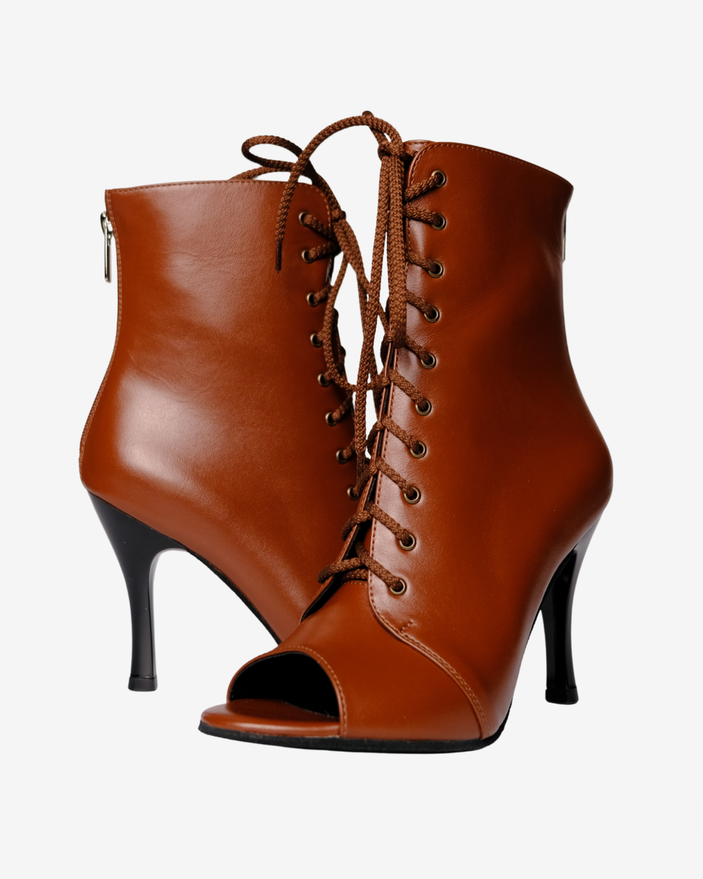 CACAO – Talons aiguilles à bout ouvert pour Heels Dance & Salsa | Cuir Premium Marron | 9,5 cm