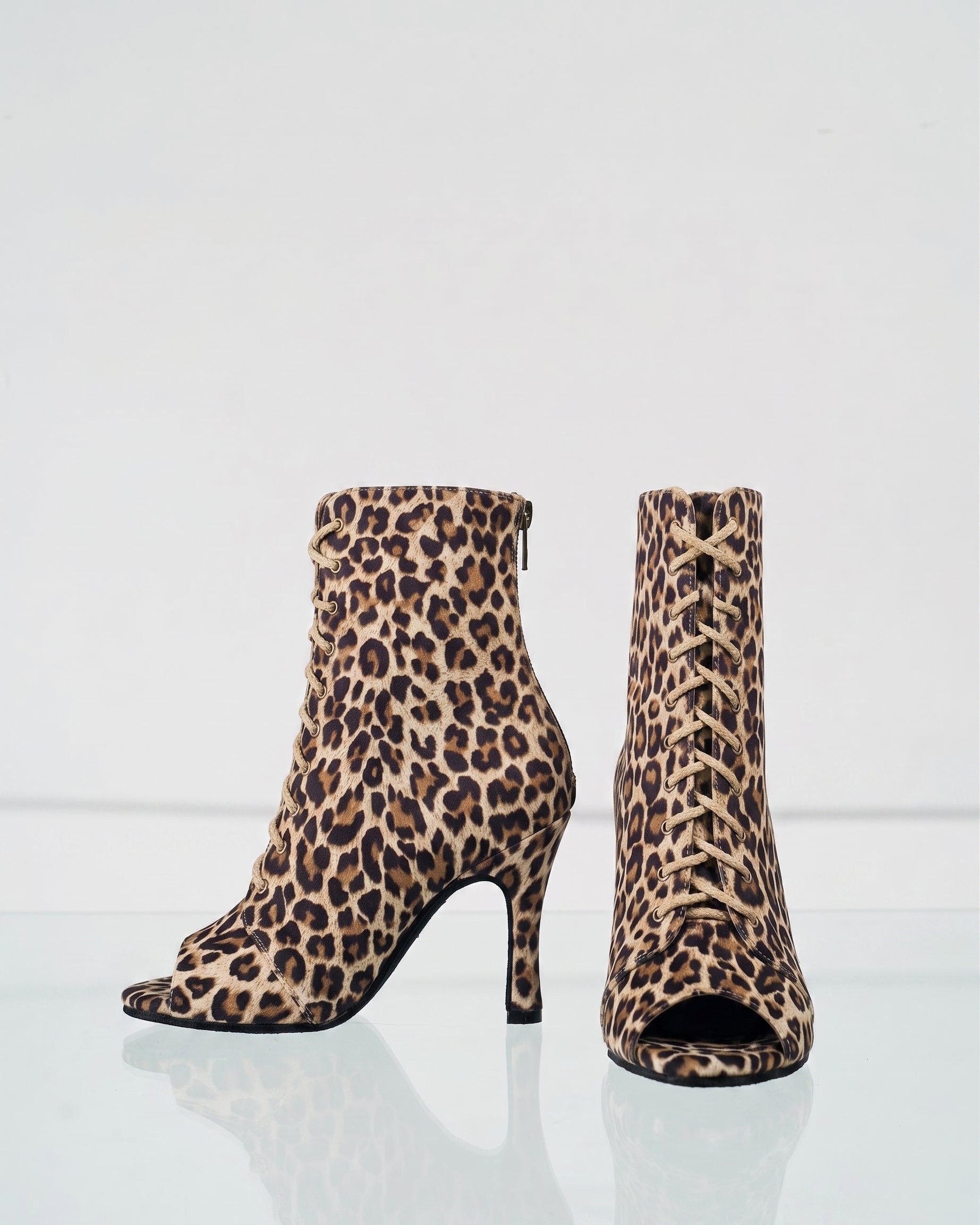 REBELLE - Talons aiguilles à bout ouvert pour Heels Dance & Salsa | Cuir Premium Imprimé Léopard | 9,5 cm