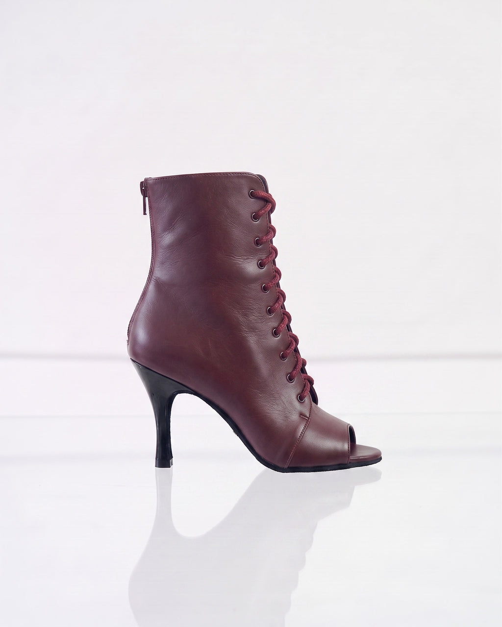 CHERRY - Talons aiguilles à bout ouvert pour Heels Dance & Salsa | Cuir Premium Bordeaux | 9,5 cm