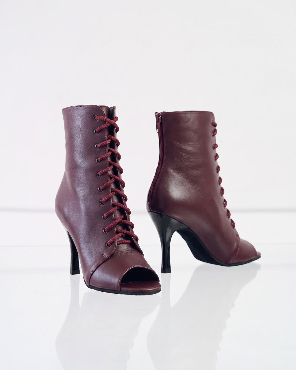 CHERRY - Talons aiguilles à bout ouvert pour Heels Dance & Salsa | Cuir Premium Bordeaux | 9,5 cm