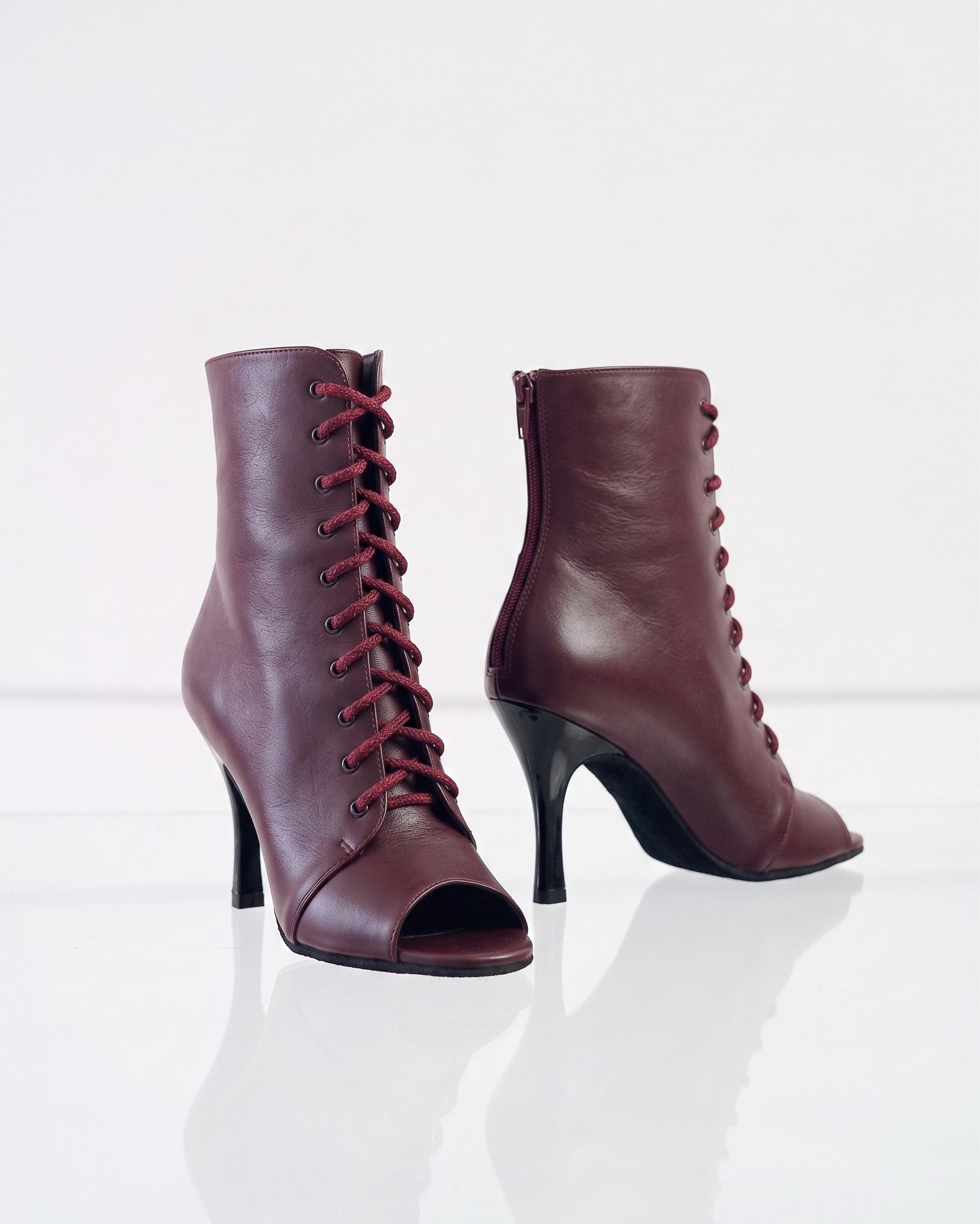 CHERRY - Talons aiguilles à bout ouvert pour Heels Dance & Salsa | Cuir Premium Bordeaux | 9,5 cm