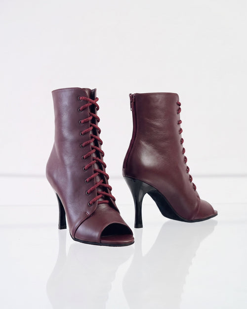 CHERRY - Talons aiguilles à bout ouvert pour Heels Dance & Salsa | Cuir Premium Bordeaux | 9,5 cm