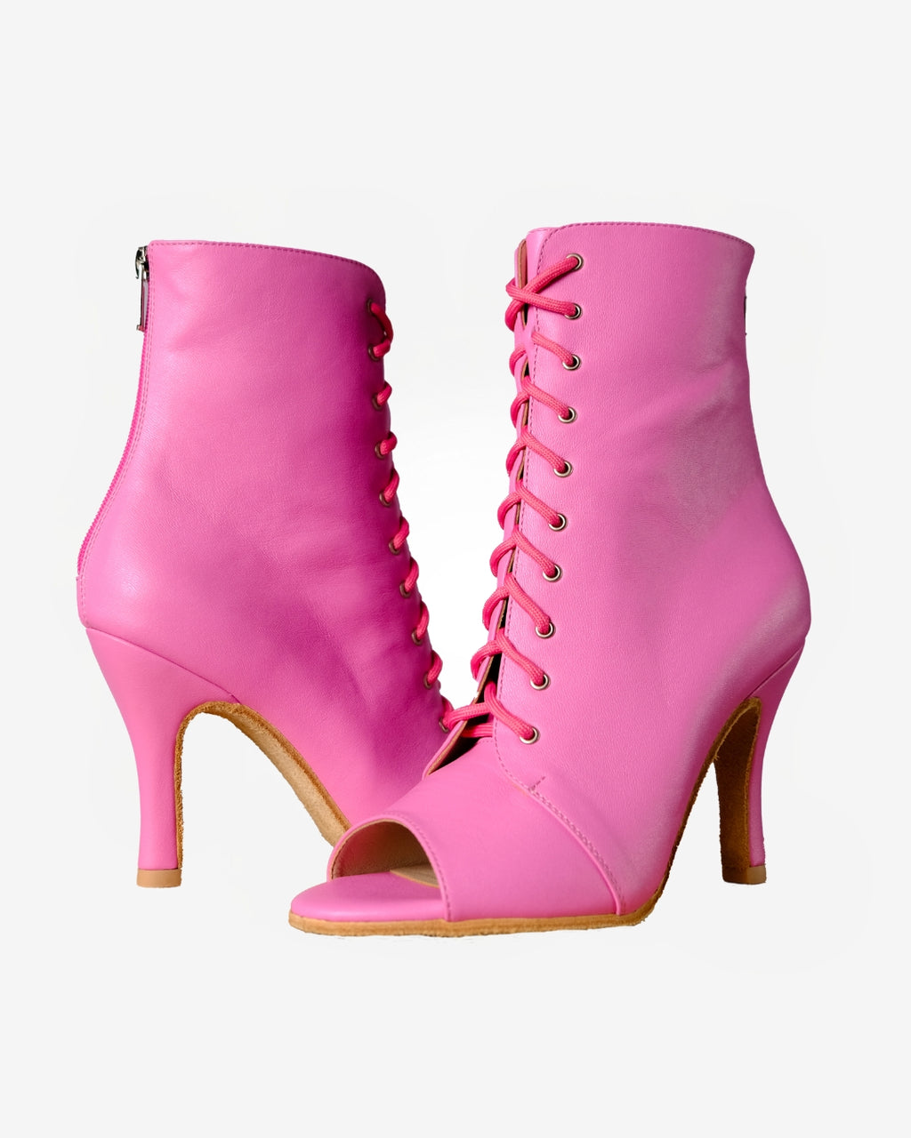PIVOINE – Talons aiguilles à bout ouvert pour Heels Dance & Salsa | Cuir Premium Rose | 9,5 cm