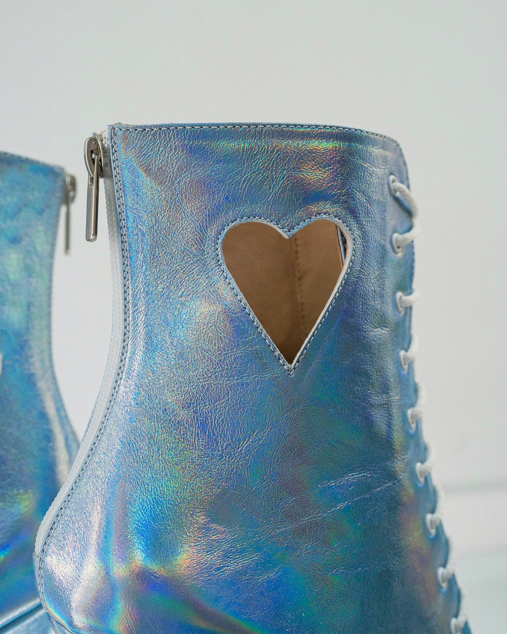 SPARKLE - Talons aiguilles à bout ouvert pour Heels Dance & Salsa | Cuir Premium Bleu argent avec petit cœur | 9,5 cm