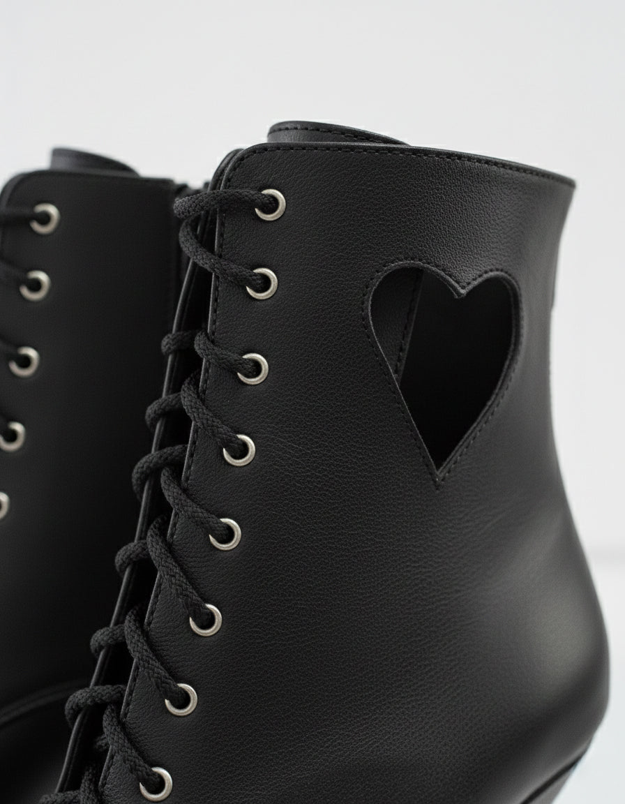 CUPIDON - Talons aiguilles à bout ouvert pour Heels Dance & Salsa | Cuir Premium Noir avec petit cœur | 9,5 cm